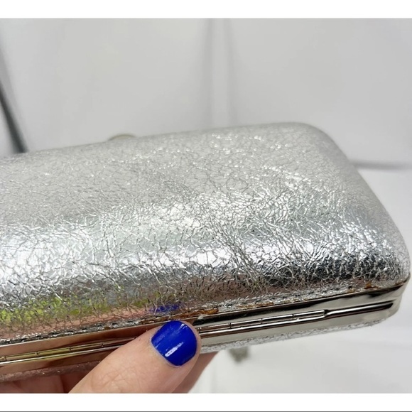 Milly Silver Foiled Hard Clutch Formal Small Chain Shoulder Bag Metallic - Picture 12 of 13